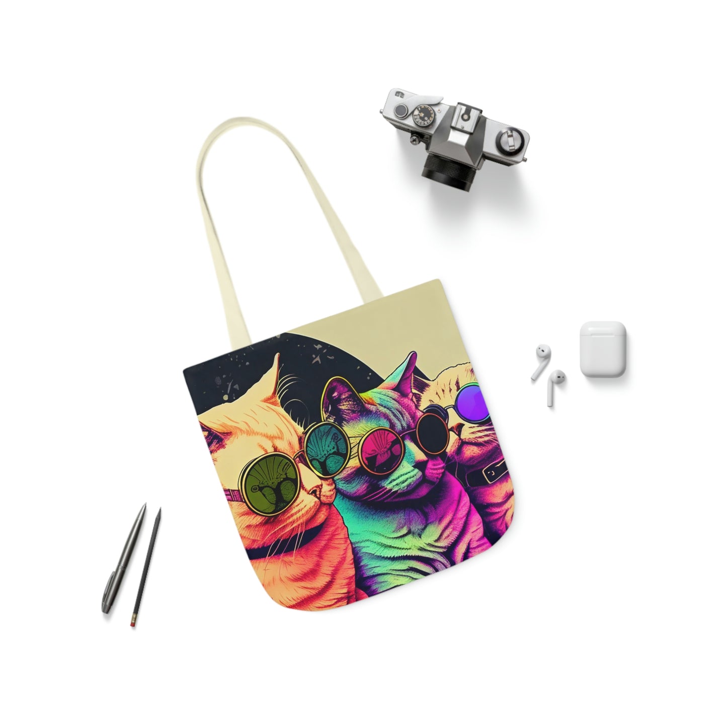 Psychedelic Cats Polyester Canvas Tote Bag
