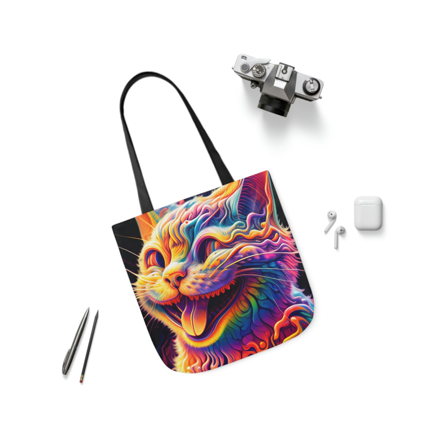Acid Cat Canvas Tote Bag