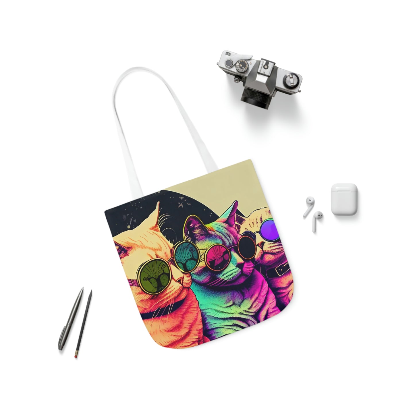 Psychedelic Cats Polyester Canvas Tote Bag