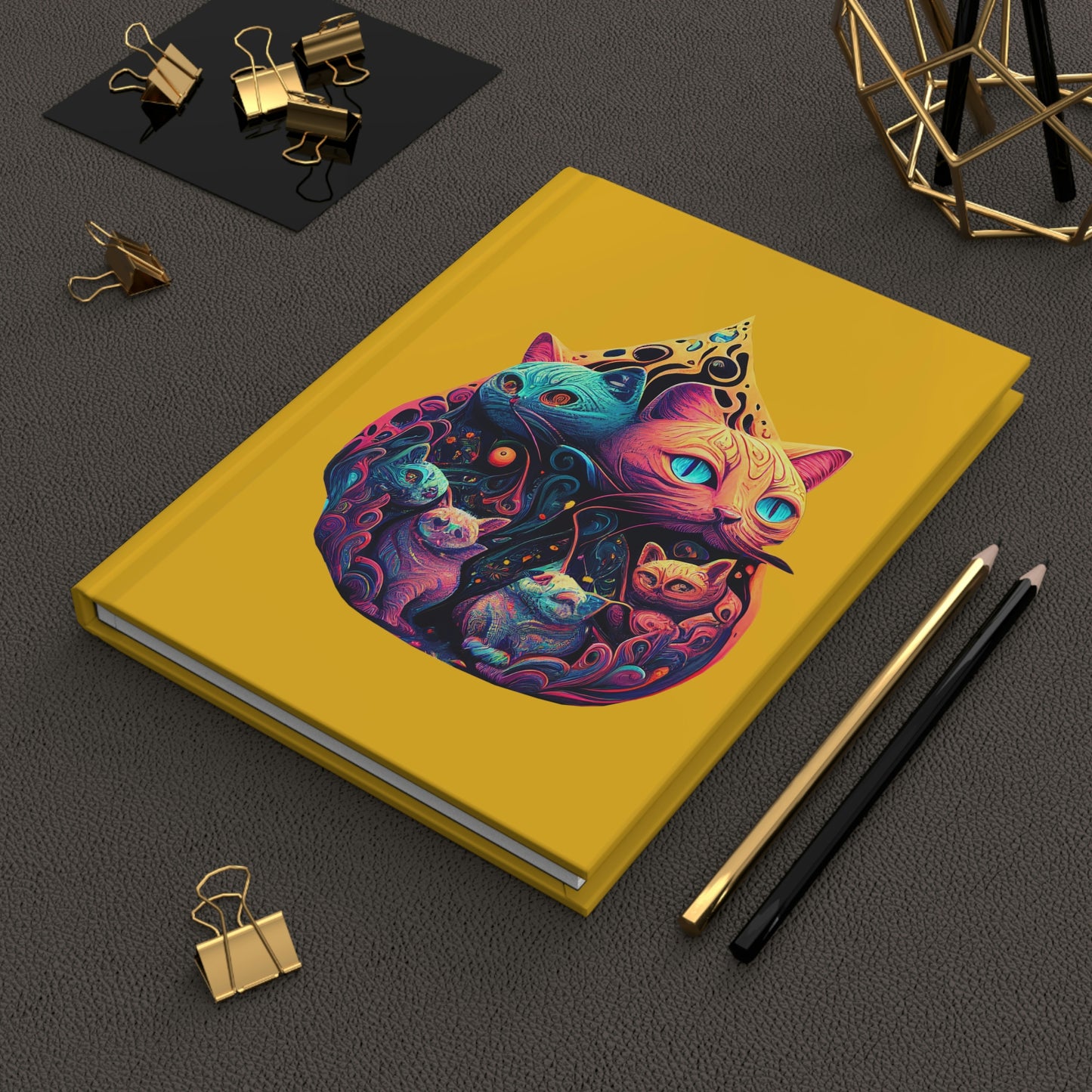 Yellow Trippy Cats Hardcover Journal