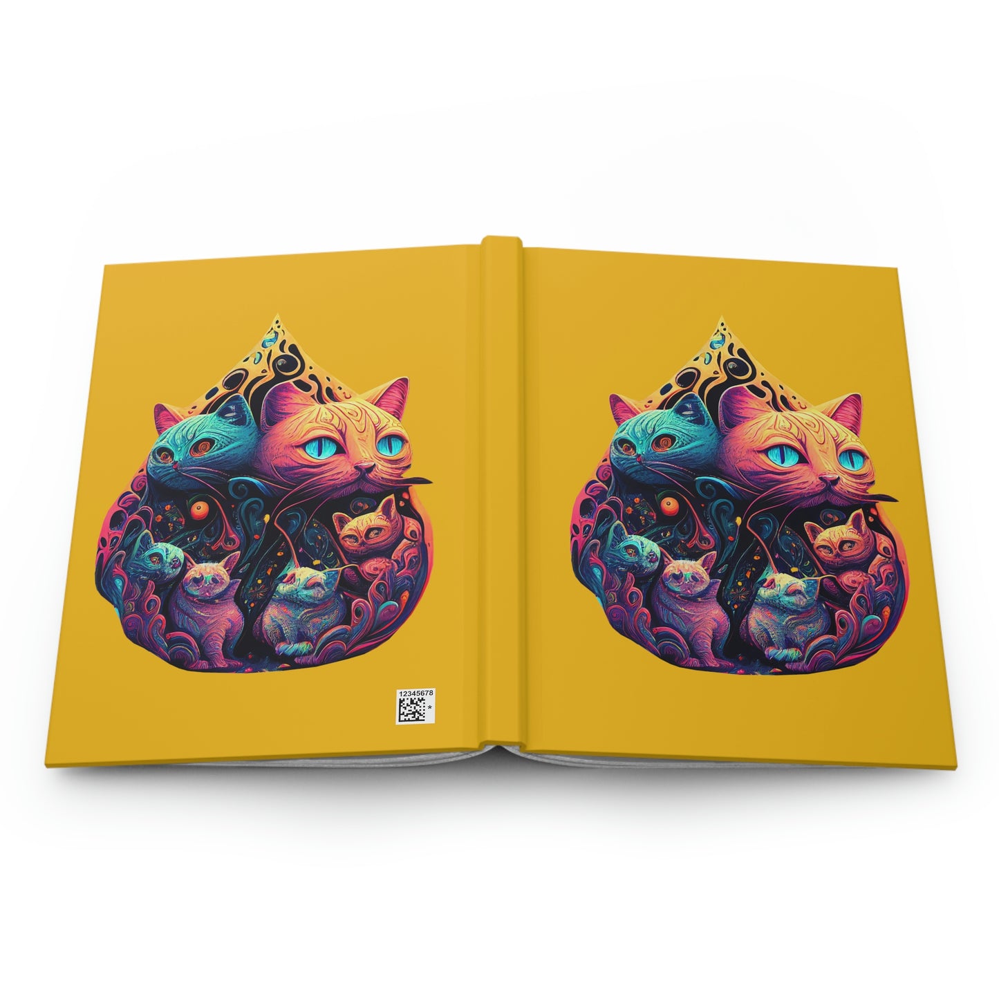 Yellow Trippy Cats Hardcover Journal