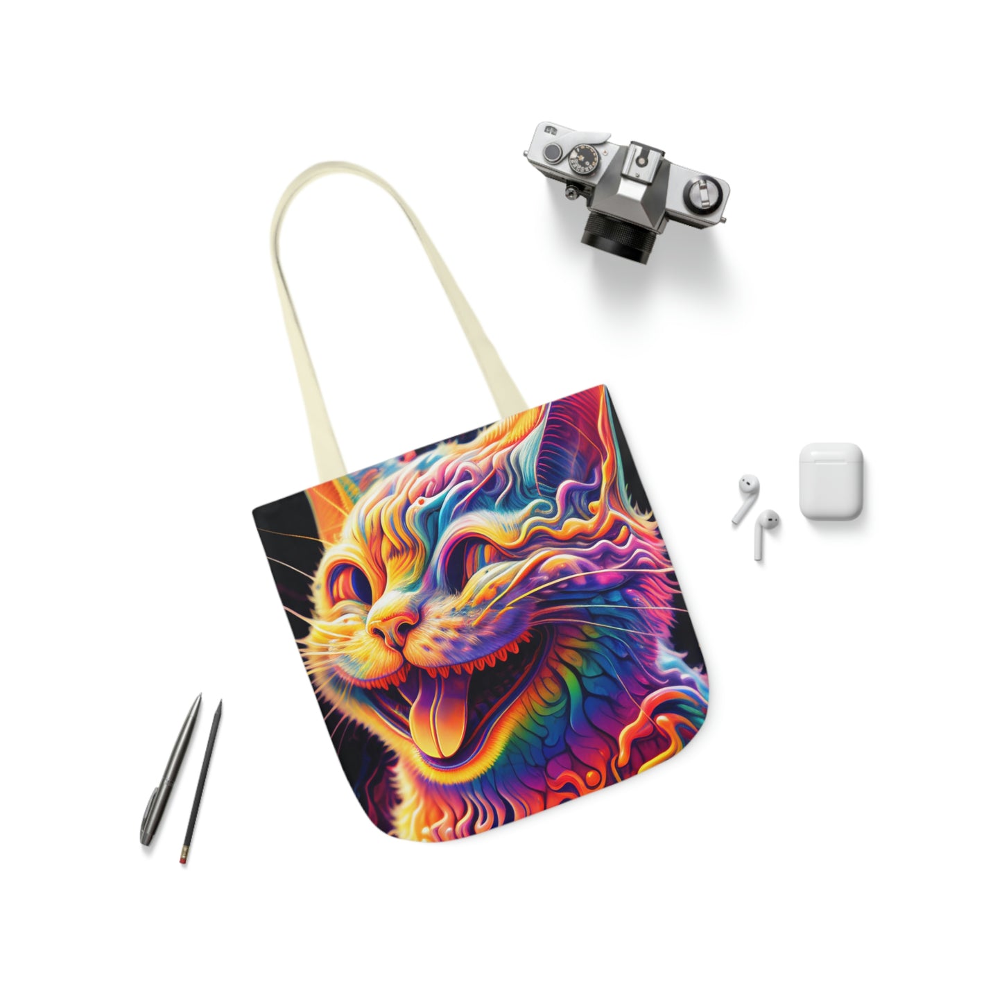 Acid Cat Canvas Tote Bag
