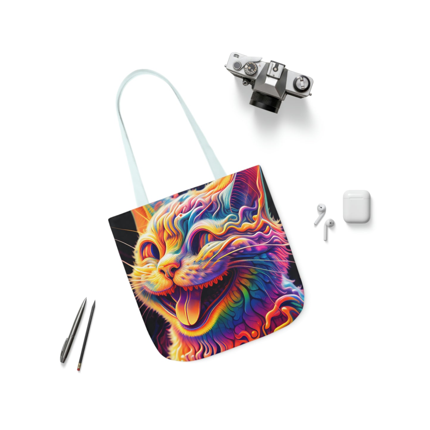 Acid Cat Canvas Tote Bag