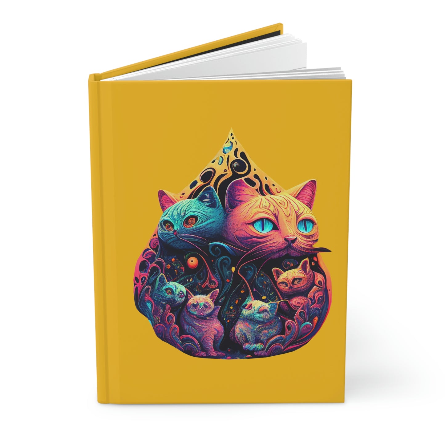 Yellow Trippy Cats Hardcover Journal