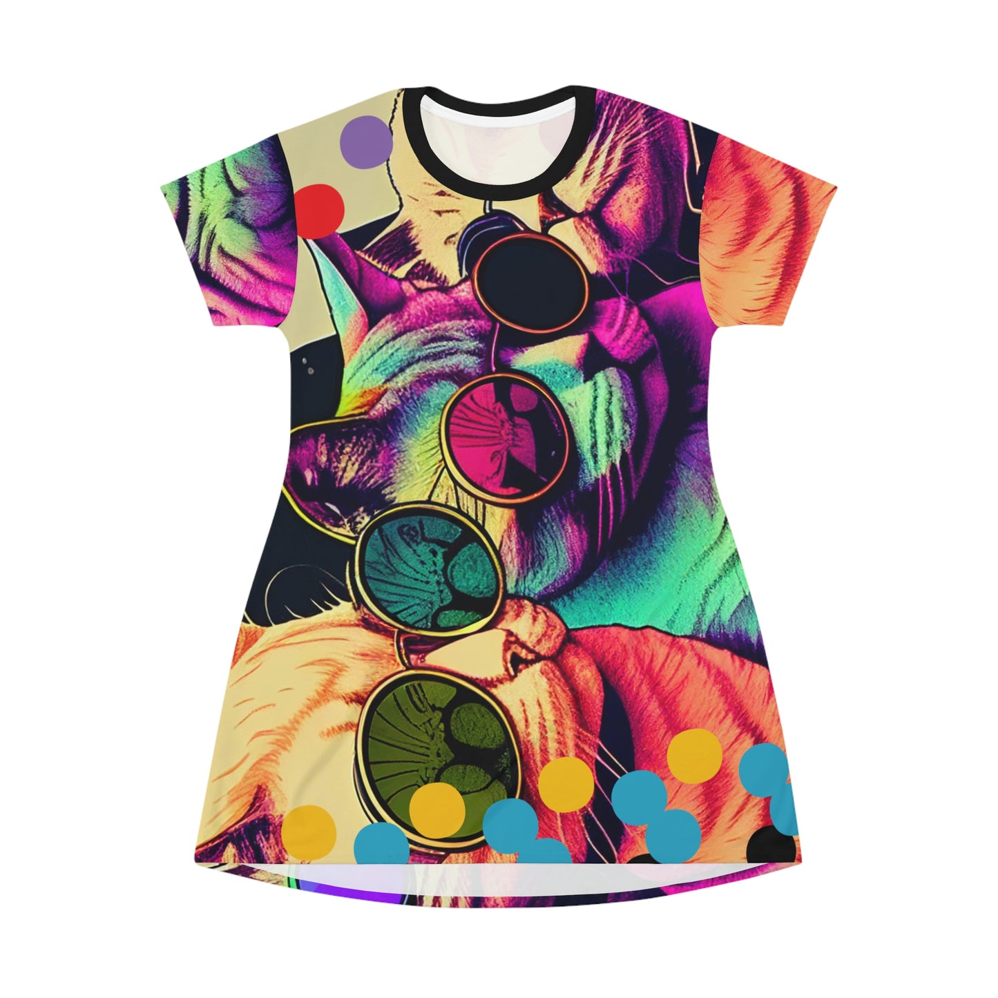 Psychedelic Cats T-Shirt Dress