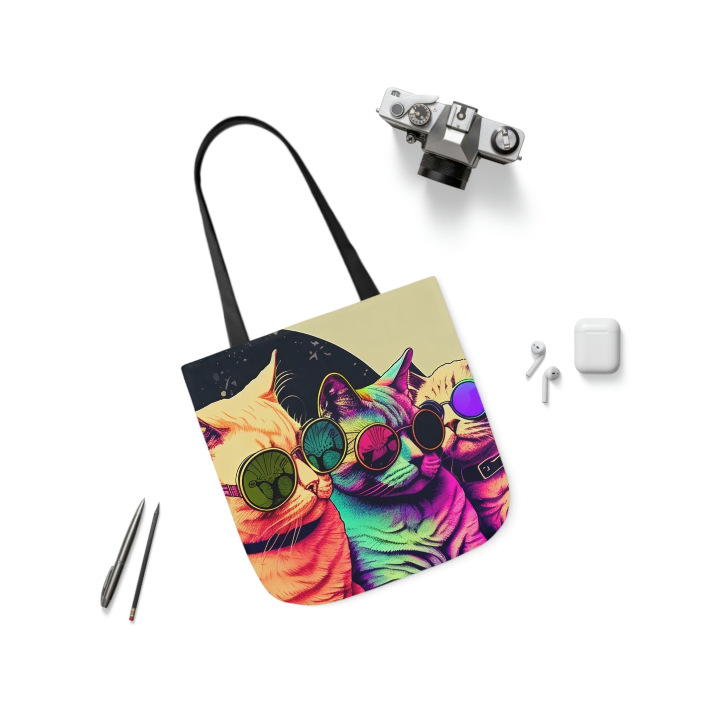 Psychedelic Cats Polyester Canvas Tote Bag