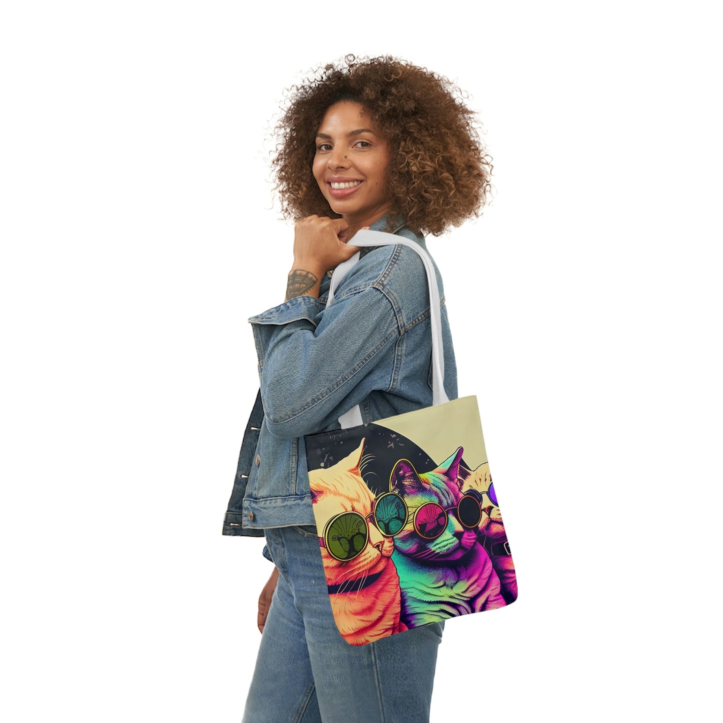 Psychedelic Cats Polyester Canvas Tote Bag