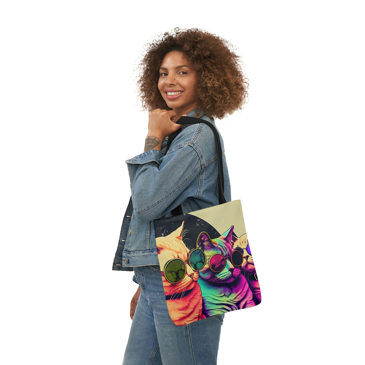 Psychedelic Cats Polyester Canvas Tote Bag