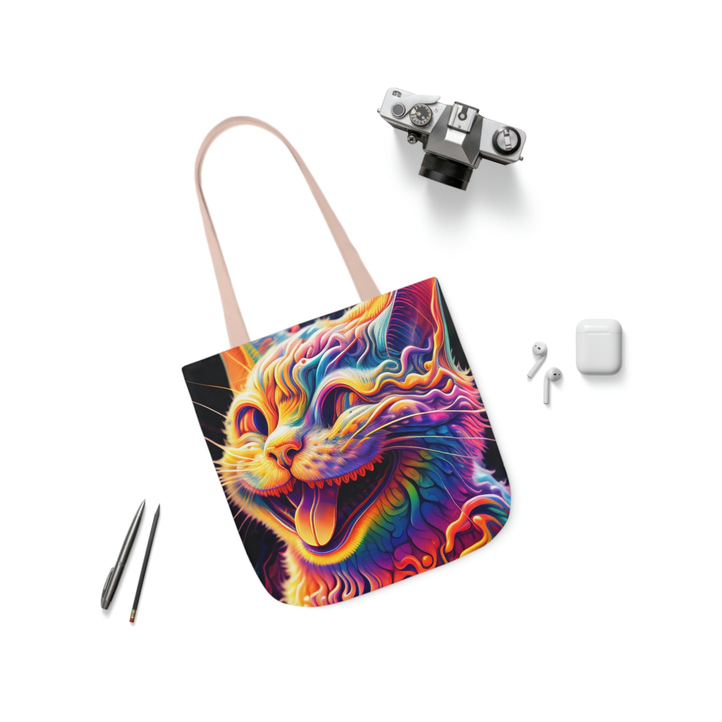 Acid Cat Canvas Tote Bag