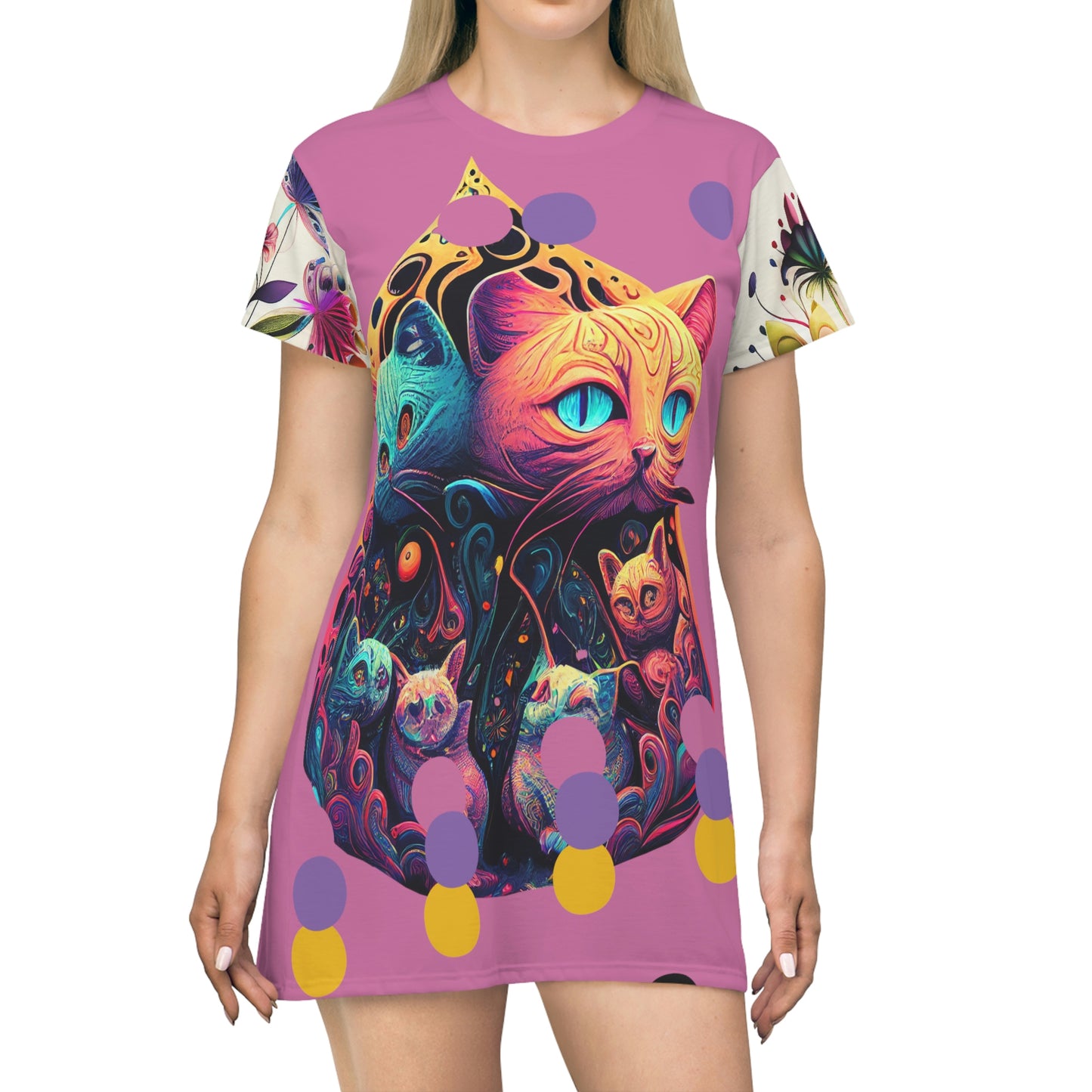 Trippy Pink Cat T-Shirt Dress