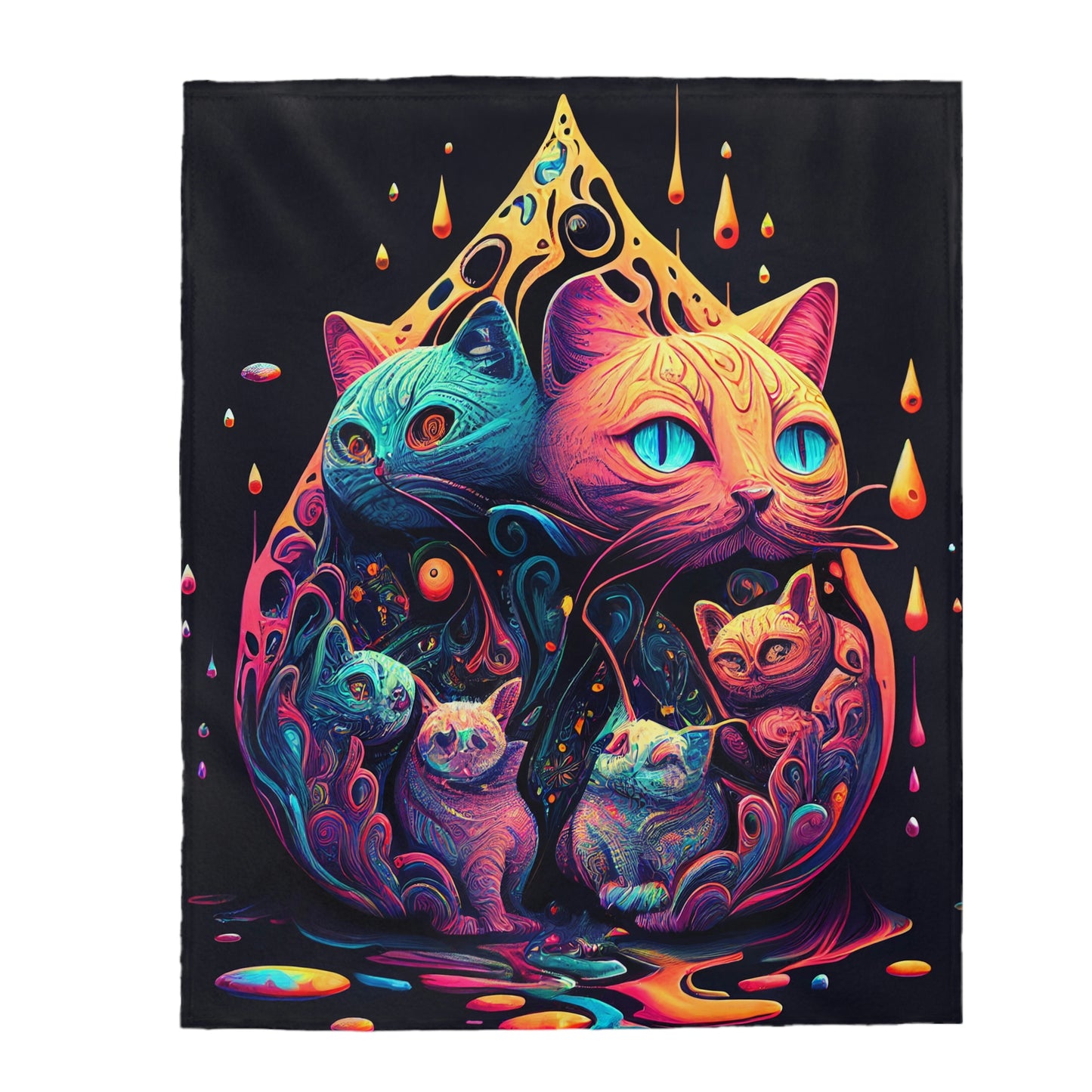 Cute Trippy Cats Plush Blanket