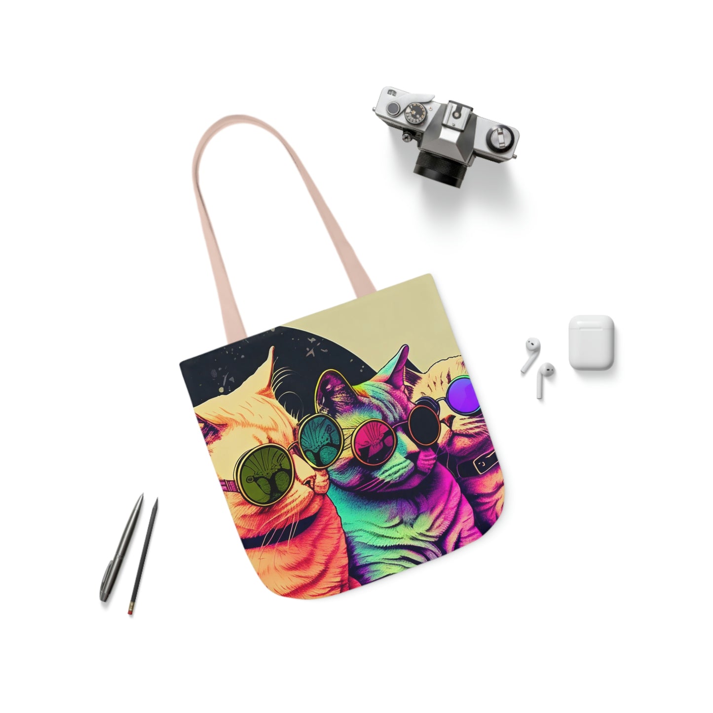 Psychedelic Cats Polyester Canvas Tote Bag