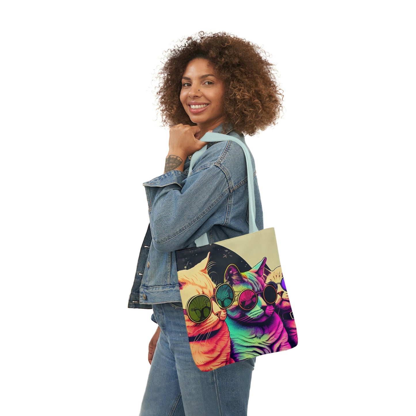 Psychedelic Cats Polyester Canvas Tote Bag