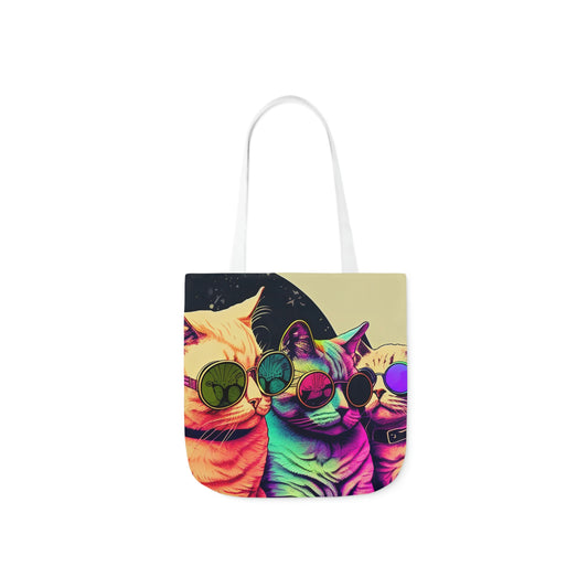 Psychedelic Cats Polyester Canvas Tote Bag