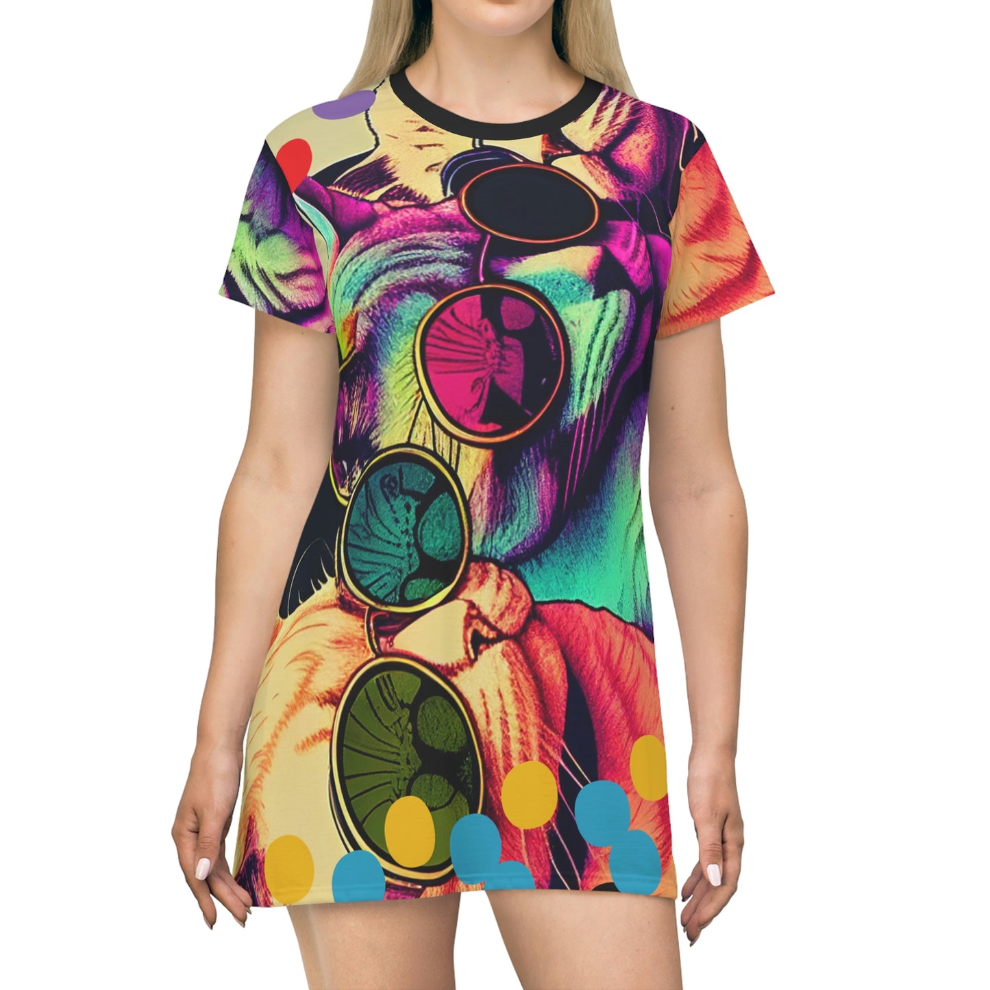 Psychedelic Cats T-Shirt Dress