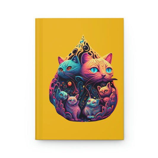 Yellow Trippy Cats Hardcover Journal