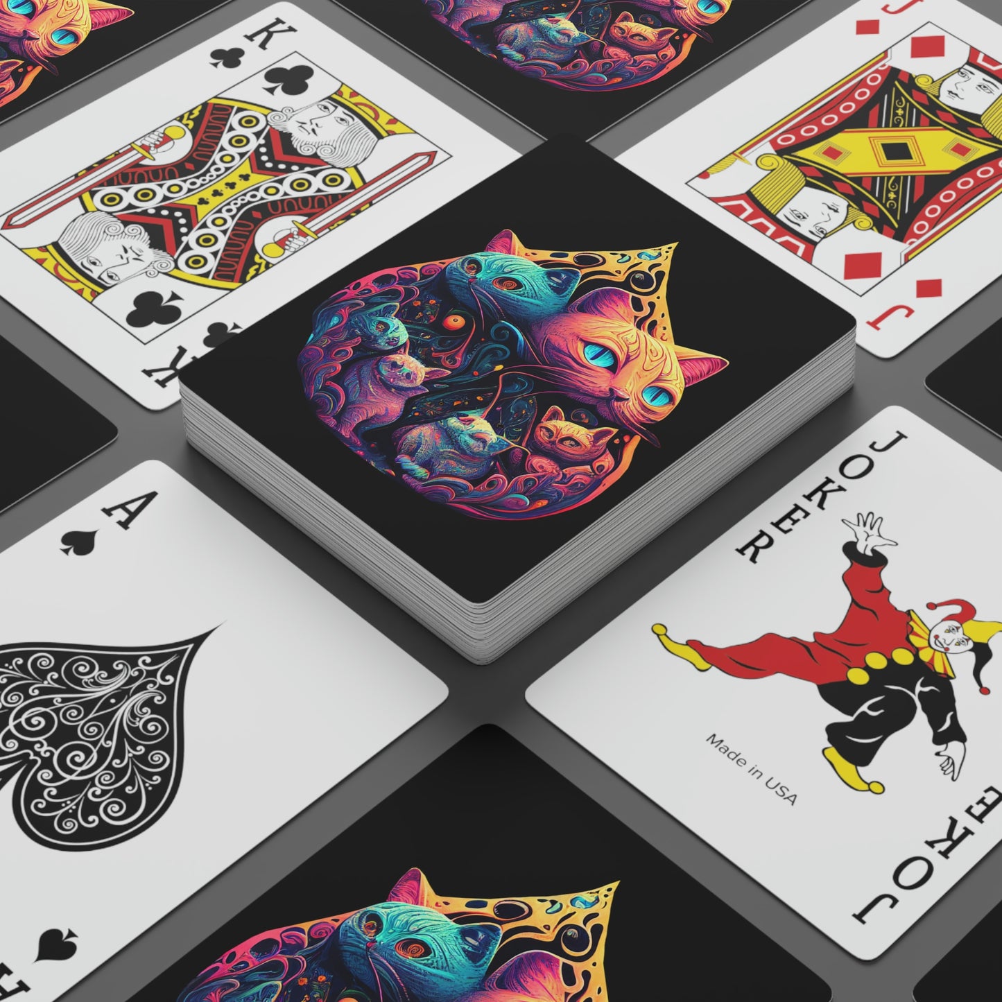 Psychedelic Cats Playing Cards