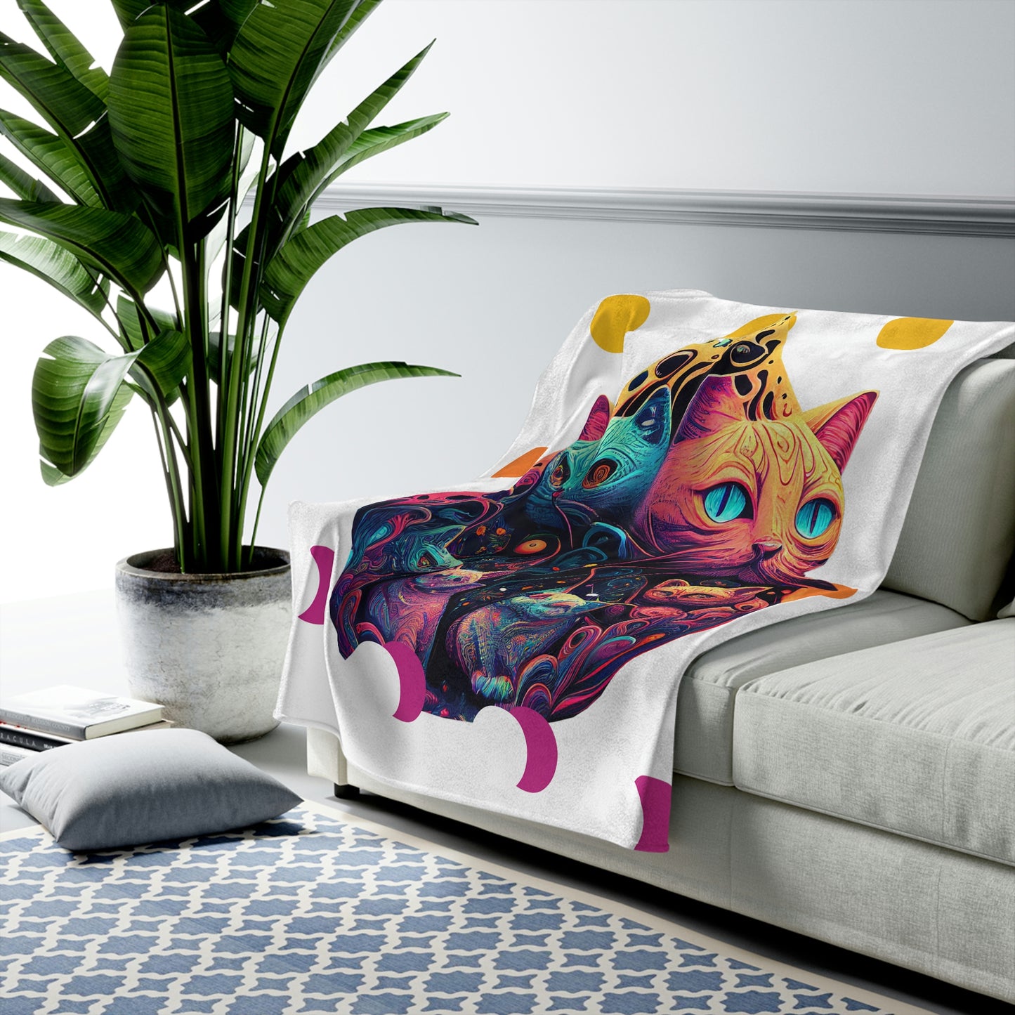 Psychedelic Cats Plush Blanket